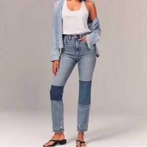 Abercrombie & Fitch The Ankle Straight Ultra High Rise Jeans Patch Two Tone 25